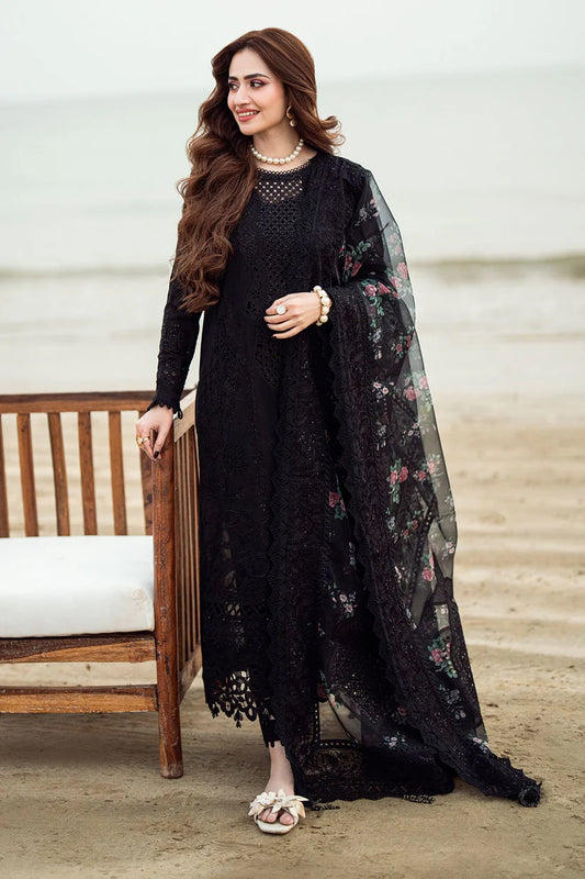 NUREH-3PC LAWN CHIKENKARI LASER EMBROIDERED SHIRT WITH ORGANZA EMBROIDERED PRINT DUPATTA