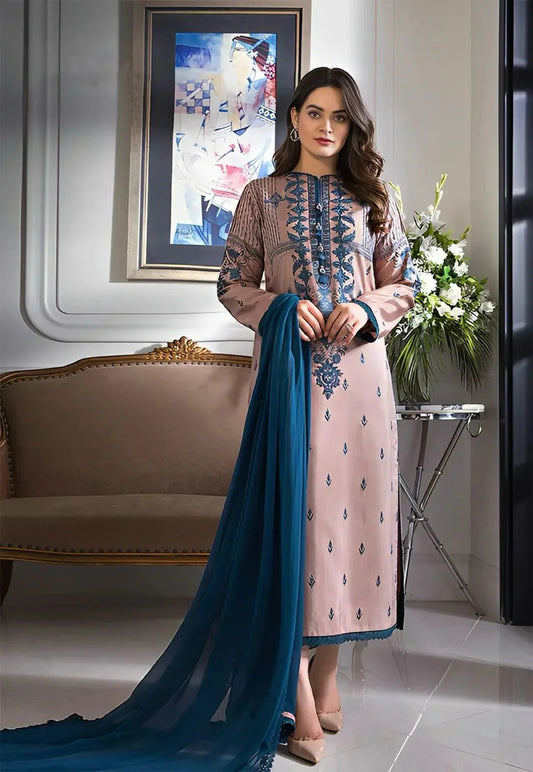 Asim Jofa Lawn-3PC Embroidered With Chiffon Dupatta