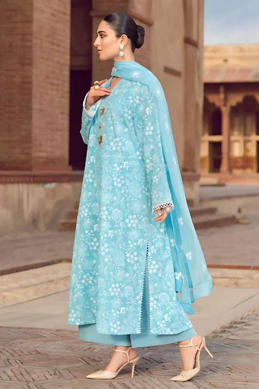 MARIA.B-3PC LAWN EMBROIDERED SHIRT WITH CHIFFON EMBROIDERED DUPATTA AND TROUSER