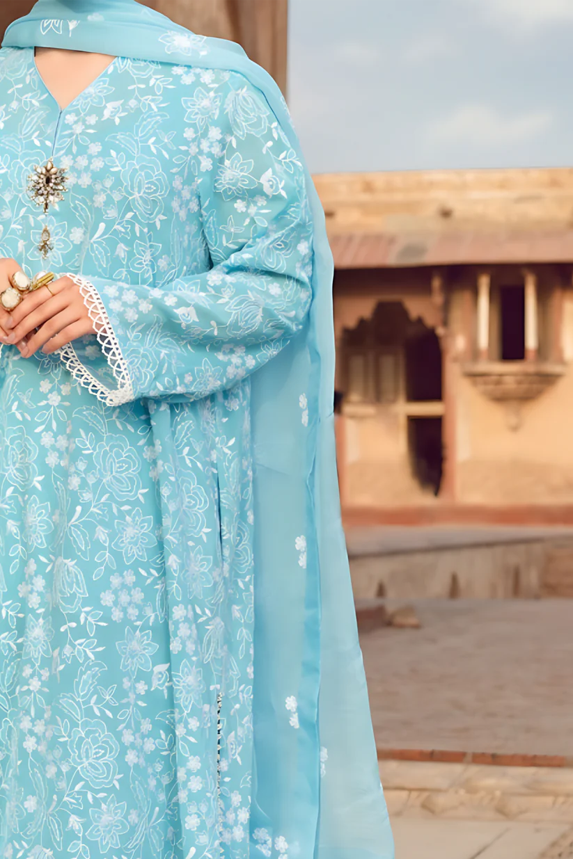 MARIA.B-3PC LAWN EMBROIDERED SHIRT WITH CHIFFON EMBROIDERED DUPATTA AND TROUSER