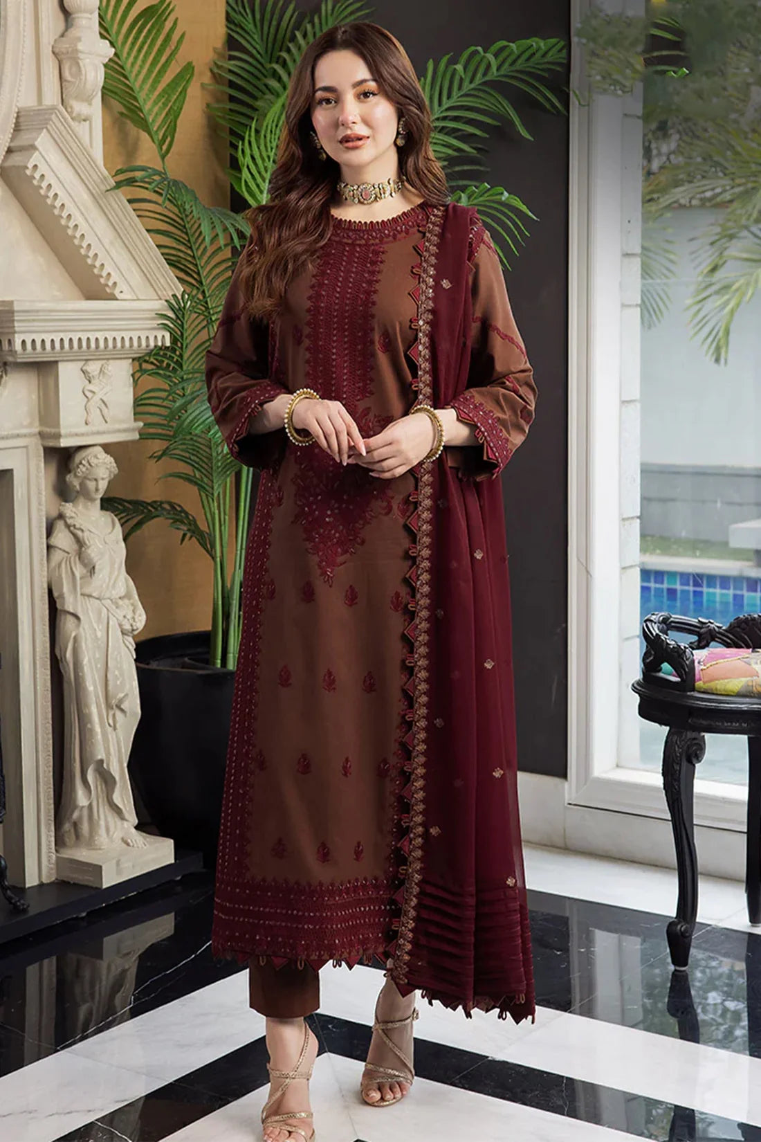 ASIM JOFA - 3PC LAWN EMBROIDERED SHIRT WITH CHIFFON EMBROIDERED DUPATTA AND TROUSER