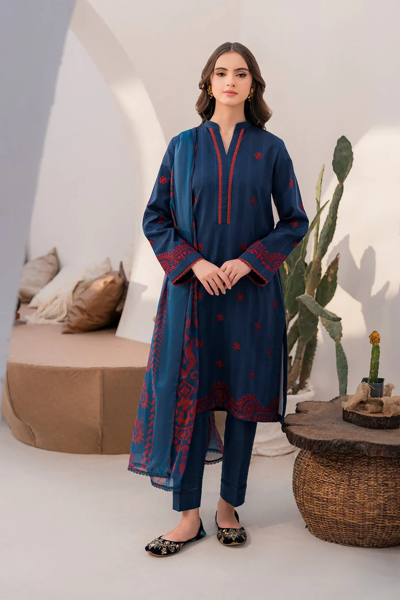 JAZMIN- 3PC LAWN EMBROIDERED SHIRT WITH MONARK PRINT DUPATTA & TROUSER