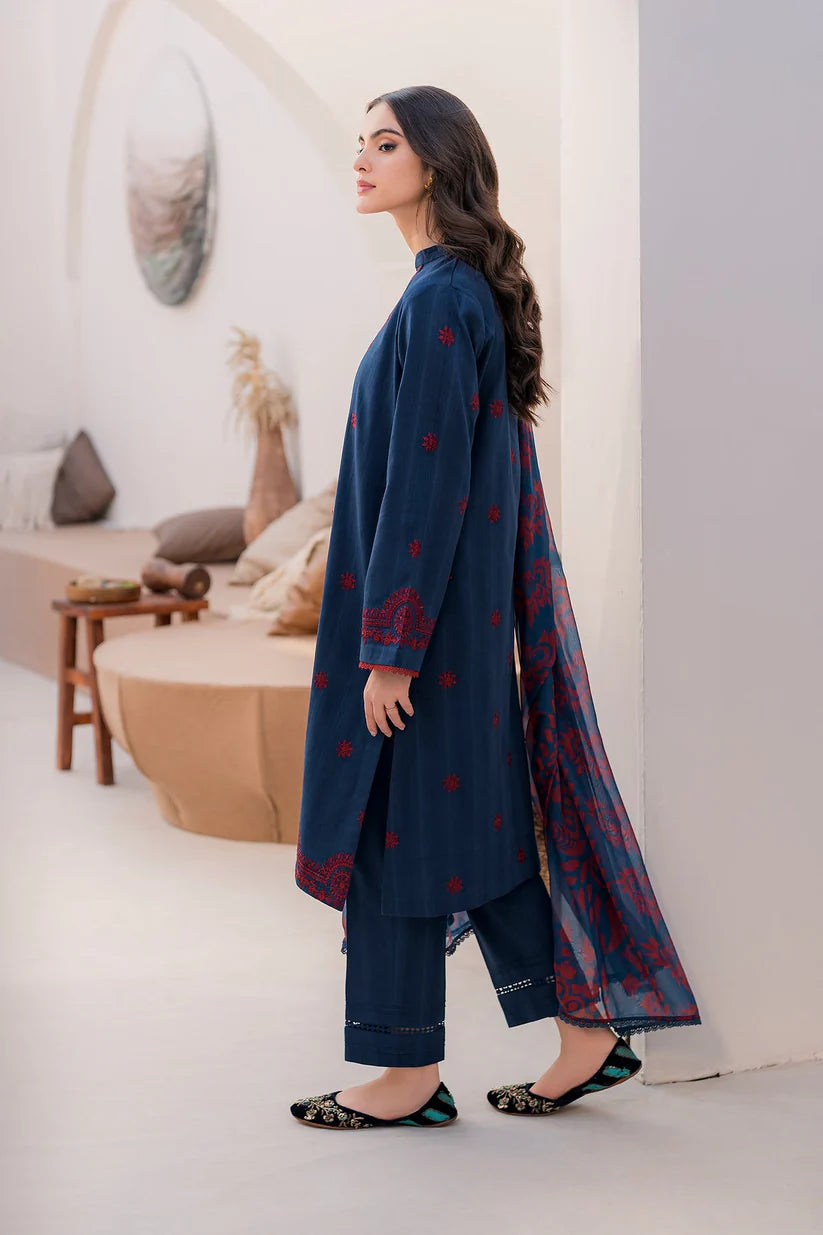 JAZMIN- 3PC LAWN EMBROIDERED SHIRT WITH MONARK PRINT DUPATTA & TROUSER