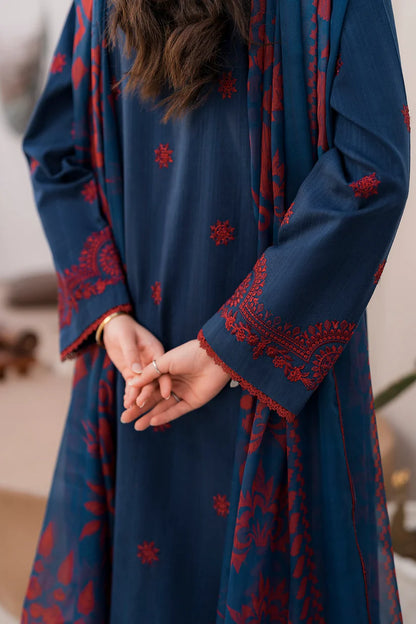 JAZMIN- 3PC LAWN EMBROIDERED SHIRT WITH MONARK PRINT DUPATTA & TROUSER