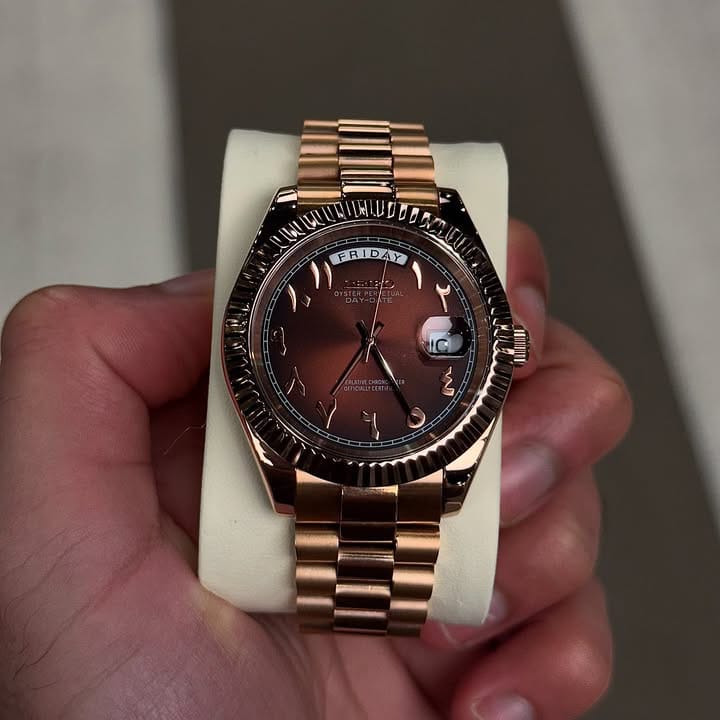 Premium Rose Gold Day-Date Watch – Arabic Dial Edition