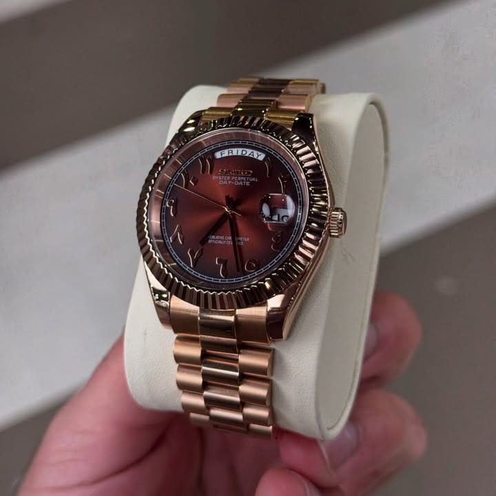 Premium Rose Gold Day-Date Watch – Arabic Dial Edition