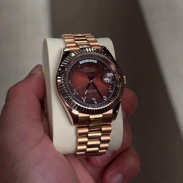 Premium Rose Gold Day-Date Watch – Arabic Dial Edition