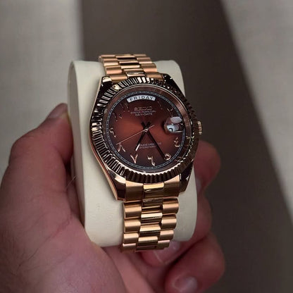 Premium Rose Gold Day-Date Watch – Arabic Dial Edition