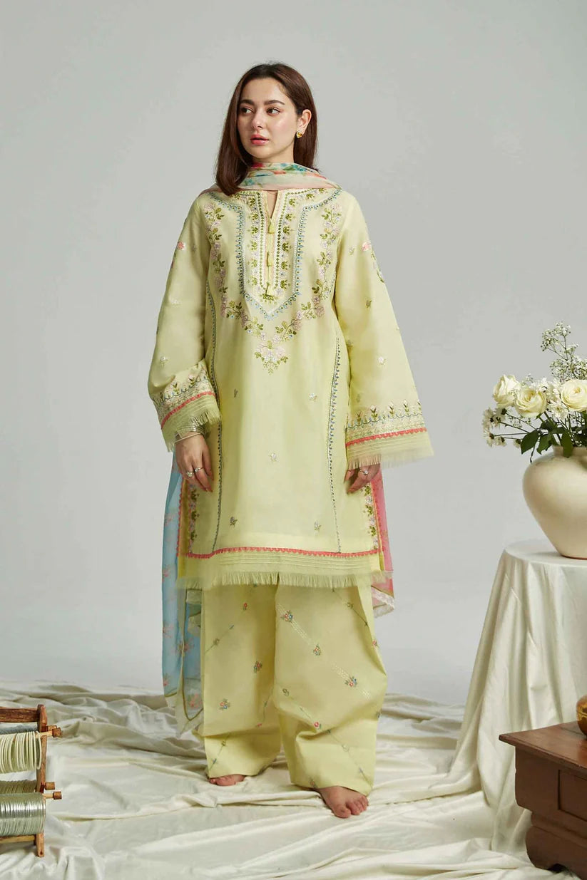 ZARASHAHJAHAN-3PC LAWN EMBROIDERED SHIRT WITH MONARK PRINT DUPATTA & EMB TROUSER