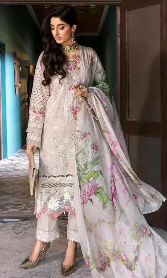 ELAF Lawn-3PC Chikankari Embroidered With Digital Printed Dupatta